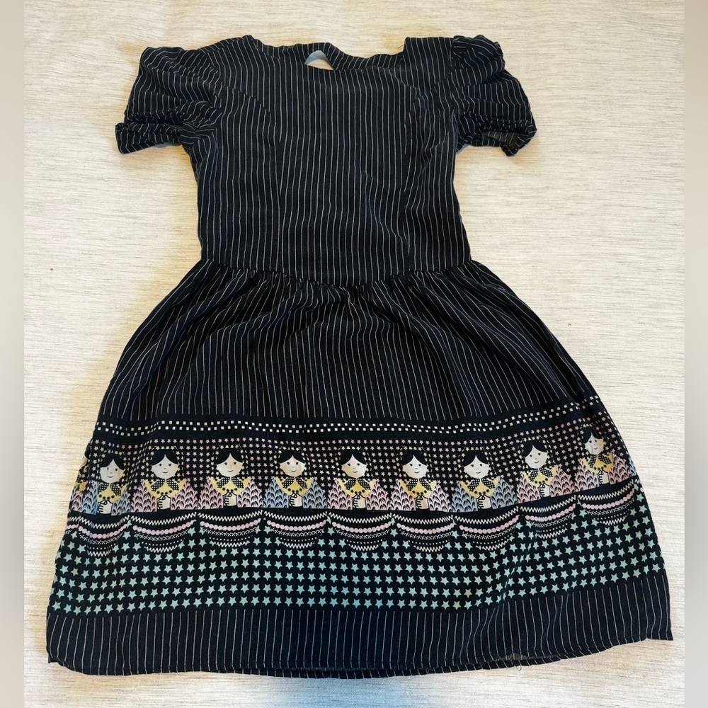 Antix Pinstripe Puff Sleeve Dress with Storybook Border Print - Picture 1 of 5